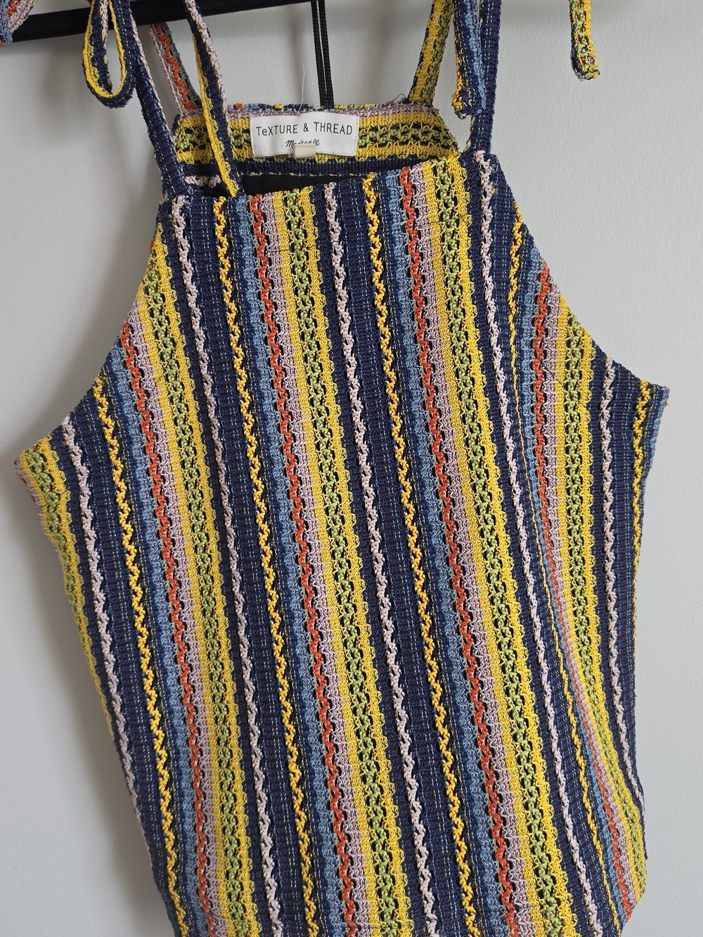 Yellow Navy Multicolor Striped Crochet Bib Top